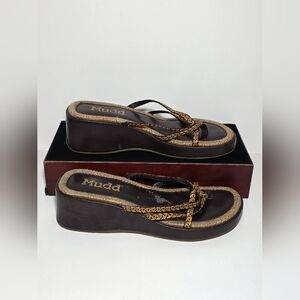 Vintage Mudd Y2K Chunky Platform Wedge Sandals Braided Gold/Brown - Size 8/8.5